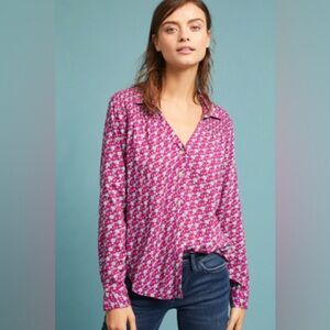 Maeve Pink Multi-Print Button Front Shirt Size 8